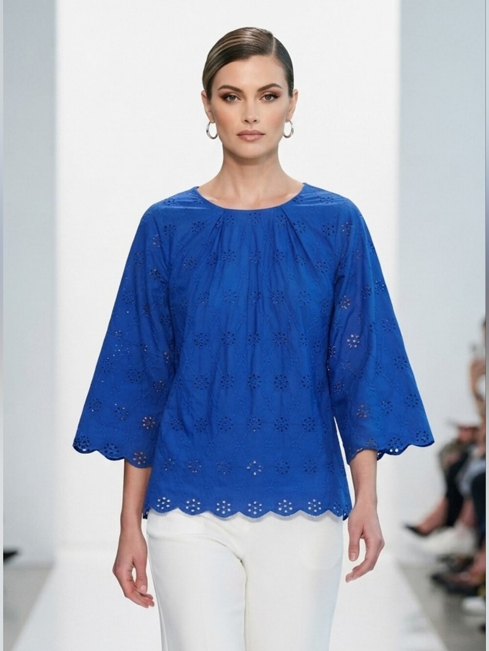 Liz Claiborne Royal Blue Eyelet Cotton Blouse Plus Size 1X